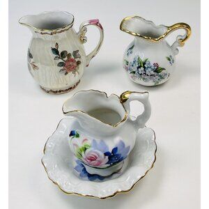 VTG 4pc Lot Ceramic Handpainted Miniature PITCHERS & BOWL Lefton Toyo Watkin